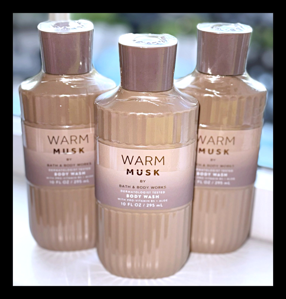 Bath & Body Works Warm Musk 10oz Shower Gel Body Wash with Aloe B5 x3